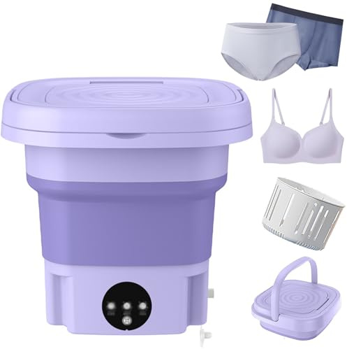 Lavadora Portátil, Mini Lavadora Plegable 8l Y Secadora Con 3 Modos, Bajo Ruido, Inserto De Colador, Para Ropa De Bebé, Viajes De Ropa Interior, Campamento, Rv, Dormitorio purple