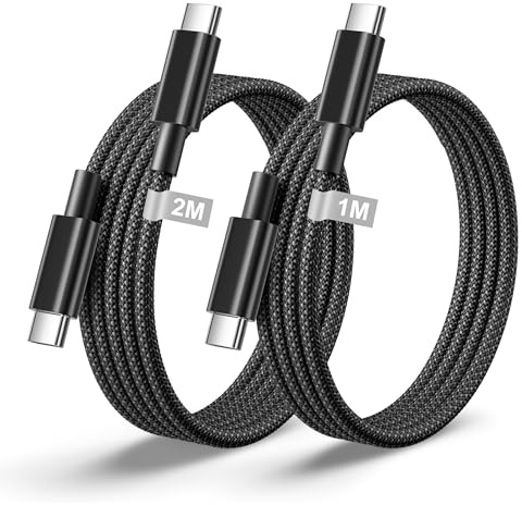 USB C to USB C Cable 1M+2M, 60W PD USB C Charger Cable Fast Charge for Samsung Galaxy S25 S24 S23 Ultra, Nylon Type C to Type C Charger Cable Fast Charging Lead Wire for iPhone 17 16 15 Pro Max