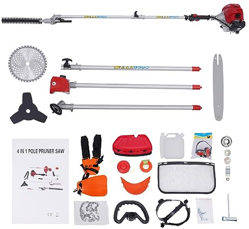 Benzin-Heckenschere und Gartensäge, 51.7cc Benzin Hochentaster mit 1.4kw 2-Takt-Motor, 83cm Verlängerungsstange, Freischneider Rasentrimmer Entaster Heckenschere