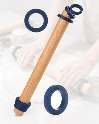 Acual Rodillo de Cocina Ajustable Madera de Haya Natural y 4 Anillos 40cm