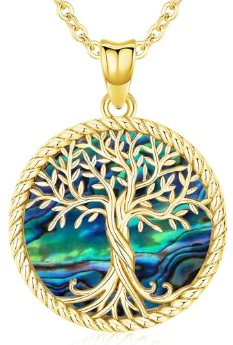 Odinstone Tree of Life Necklace, 925 Sterling Silver Family Tree of Life Pendant for Women, Abalone Shell Tree of Life Jewellery Mothers Day Anniversary Birthday Gifts for Women