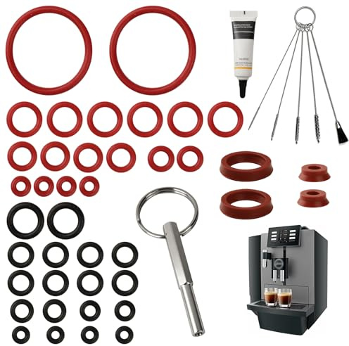 GEEKHOM 47 Stück Dichtungssatz O-ring mit Ovalkopfschlüssel Kompatibel mit Jura Krups AEG | Dichtung Wartungsset mit 10g Silikonfett + 5 Reinigungsbürste | Ersatzteile für Drainageventil Wassertank