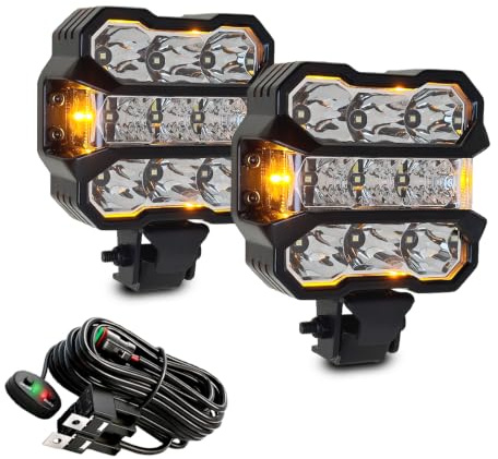 bamotoop paar 4,5 Zoll LED Offroad Scheinwerfer mit Amber DRL E Geprüft, Zusatzscheinwerfer Auto, Arbeitsscheinwerfer mit Drahtbaum, für Jeep SUV Pickup ATV UTV RZR Boote Motorräder Plug & Play
