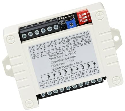 FROMCEO Potente modulo di decodifica MP3 vocale da 20 W, supporta attivazione a 9 tracce e file USB aggiornati sotto l'ingresso da 12 V a 85 V