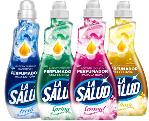 La Salud Perfumador para la Ropa Pack 4 Aromas | 720 ml, Incluye Classic, Fresh, Sensual y Spring, Perfume Textil para Lavadora, Fragancia Duradera, Toallas y Sábanas