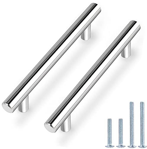 Probrico 10 PCS Polished Chrome Kitchen Drawer Knobs Hole Spacing 128mm 5 Furniture Cabinet Door Handles Cupboard Pull Stainless Steel