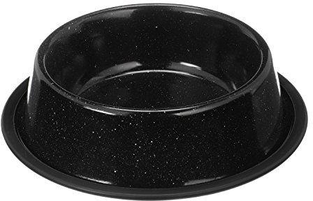 Neater Pet Brands Outdoor Camping Style Pet Bowl - Enamel Ware Blue Black Granite Colors - Dog Cat No Tip Skid Bowls (1000 mL, Black)