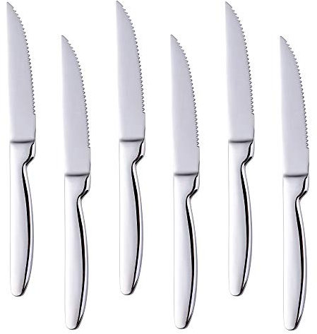BISDARUN Acier Inoxydable acuité Argent Couteau à Steak, 6 Pièces 18/0 élégant Conception Couteau à Vaisselle avec Poli Miroir, Lavable au Lave-vaisselle