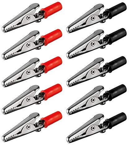 5x Krokodilklemmen Set | Rot & Schwarz | 55 mm | mit Schraube | Metall Klemmen Kunststoff Griff | Bananenstecker Abgreifklemme Clips Alligator | je 5 Stück