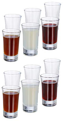 Relaxdays 12er Set Schnapsgläser, aus Glas, 4 cl, Tequila, Vodka, Kaffee, Party, Shots, spülmaschinenfest, transparent