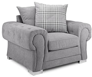 Verona Scatterback Sofa - Honeypot Grey Armchair - Soft Grey Fabric Upholstered Couch for Living Room | Setup Included | Made in EU | Built to Last