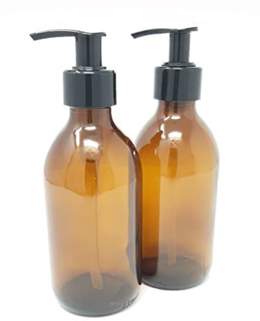 250ml Amber Glass Bottles with Black Pumps - Pack of 2