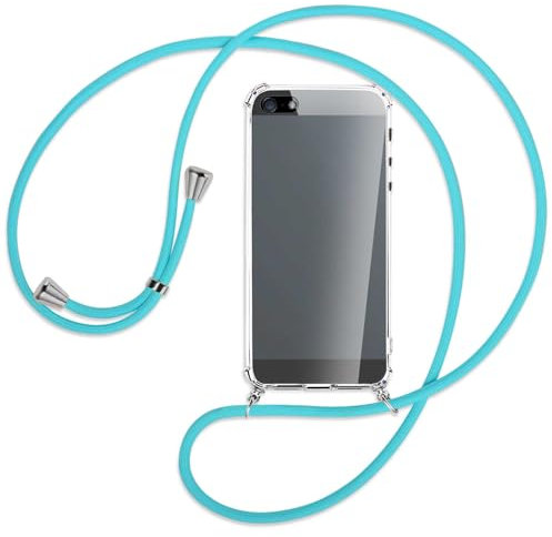 mtb more energy Handykette kompatibel mit Apple iPhone 5, 5S, iPhone SE 2016 (4.0'') - türkis - Smartphone Hülle zum Umhängen - Anti Shock Full TPU Case