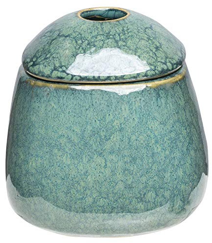 Tranquillo Zuckerdose Industrial Emerald, reaktive Glasur mit unregelmäßigen Farbverlauf glänzend aus Steingut Petrol Türkisfarben, Deckel abnehmbar, Spülmaschinengeeignet. 9 x 9 x 9 cm