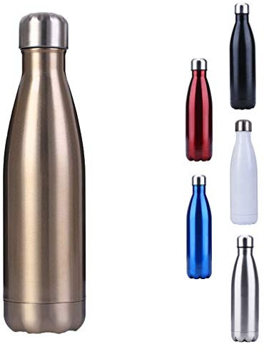 COMVIP Acier Inoxydable Gourde Sport Bouteille d'eau Isotherme Chauffant D: Doré 500ml-17 oz