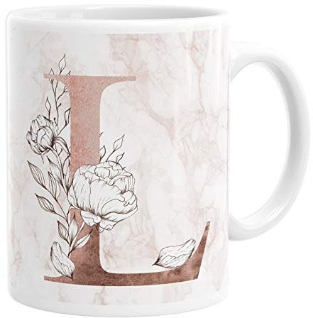 Personalised Initial L Any Letter Marble Vintage Rose Gold Blush Coffee Cup Tea Ceramic Mug 10oz