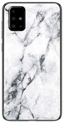 BaiFu Coque Marbre pour Samsung Galaxy A51 Slim Housse de Arrière en Verre Trempé avec TPU Bord étui de Protection pour Samsung Galaxy A51 (Blanc)
