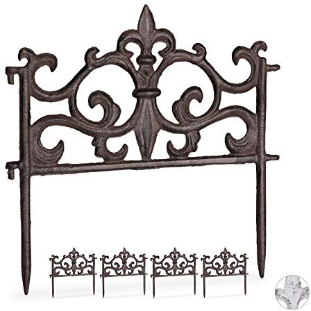 Bordure de Jardin, Lot de 5, Fonte de Fer, clôture Jardin en métal, Piquet Plate-Bande, antiquités, 27 x 27 cm, Brun