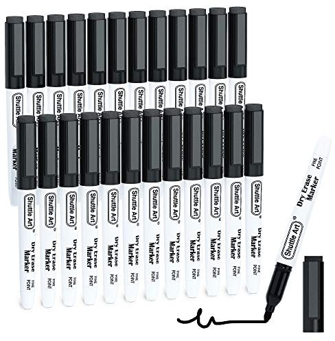Shuttle Art Magnetic Whiteboard Pens Black, 25 Pack Black Whiteboard Markers with Erase, Fine Point Dry Wipe Markers for Writing on Whiteboards, Planner, Glass for School Office Home