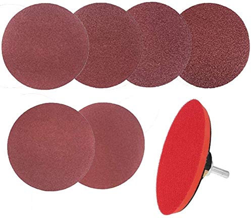 KAHEIGN 5 Schleifscheiben Pad Kit 125mm Klett Schleifpapier, 60Pcs 40/60/80/120/180/240 Körnungen Klettschleifpapier mit Schleifpad und Schaft für Bohrmaschine Bohrschleifer