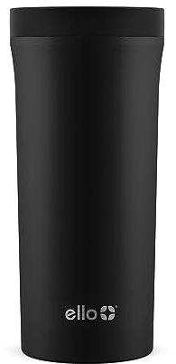 Ello Arabica 14oz Vacuum Insulated Stainless Steel Powder Coat Travel Mug with Leak-Proof Slider Lid, Keeps Hot for 5 Hours, Perfect for Coffee or Tea, BPA-Free Tumbler, Black