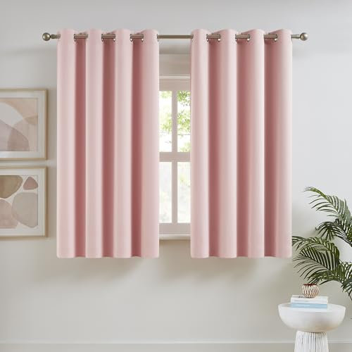 DUALIFE Vorhänge, 114 cm Länge, für Kinderzimmer, wärmeisoliert, Verdunkelungsvorhang für Kinderzimmer, kleines kurzes Fenster, Vorhangösen, 132 x 114 cm lang, Babyrosa