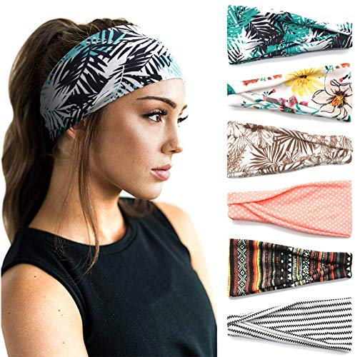 DRESHOW 6 Stück Damen Stirnband Kopfband Haarband Turban Elastische Stirnband Haarschmuck für Mädchen Alltag Yoga Sport Fitness