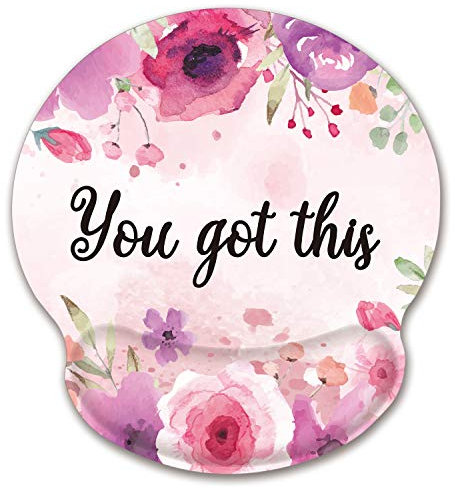 Audimi Mouse Pad With Wrist Rest Support Memory Foam Pink Flower Design You Got This Inspirational Quote Watercolor Floral Design Mouse Mat Comfortable Typing Pain Relief
