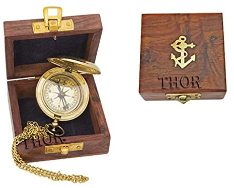 THOR INSTRUMENTS Taschen-Kompass aus Messing, mit Druckknopf, maritimes Design, ideal als Geschenk