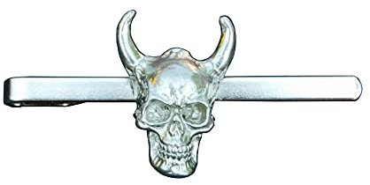 Pince à Cravate Tête de Mort, Pince à Cravate Crâne, Cadeaux Steampunk, Horn, Faite Main en Étain, par William Sturt, des Étains de Jumilhac