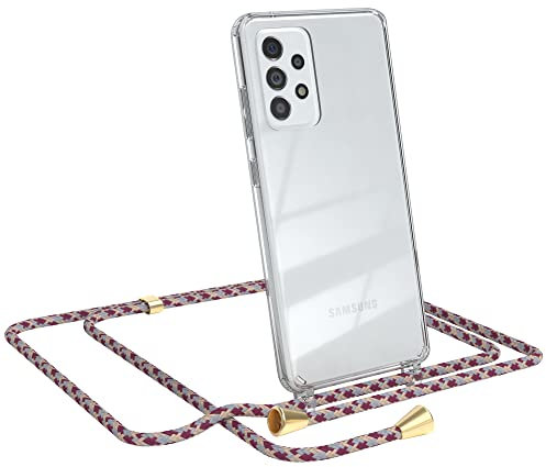 EAZY CASE Handykette kompatibel mit Samsung Galaxy A52 / A52 (5G) / A52s (5G) Handyhülle mit Umhängeband, Handykordel mit Schutzhülle, Silikonhülle, Hülle mit Band, Kette, Bordeaux Camouflage