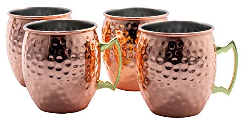 airbrush-city Moscow Mule 4 Becher Set - Kupferbecher gehämmert Cocktail Tasse mit Hammerschlag