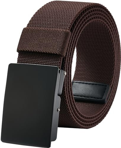 LionVII Elastische Gürtel für Herren Arbeit Nylon Canvas mit Metallschnalle 130cm (Kaffee)