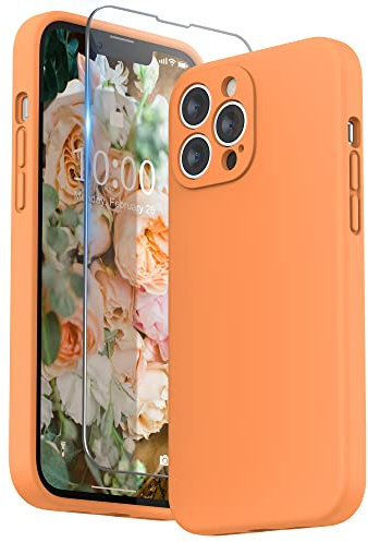 SURPHY Compatible with iPhone 13 Pro Max Case with Screen Protector, Liquid Silicone Protection for Each Lens Shockproof Thickened Rubber Cover for iPhone 13 Pro Max 6.7 inch 2021, Marigold Orange