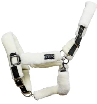 Horses, Nylon Halfter Soft Fluffi, Komfortables Halfter zum Führen des Pferdes an der Hand oder zum Sichern beim Putzen, Satteln oder Transportieren (Cob, Beige)