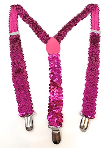 Cadoline Dunkelrosa Herren-Hosenträger aus Polyester mit Pailletten, 100 x 2,5 cm