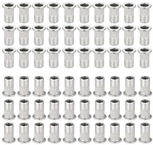 Hejo 60 Piezas Tuercas Remachables M5, Tuercas de Cabeza Plana de Acero inoxidable 304, Inserto Roscado, Tuerca Roscada para Remaches Roscados, Remachadora