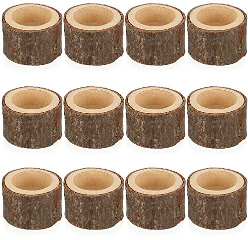 SUMNACON 12 Stück Teelichthalter Holz Votivkerzenhalter Kerzenleuchter Kerzenhalter Kerzenständer Dekoration für Tisch Hochzeit Weihnachtsfeier Valentinstag Heimdekoration(4CM,Braun)