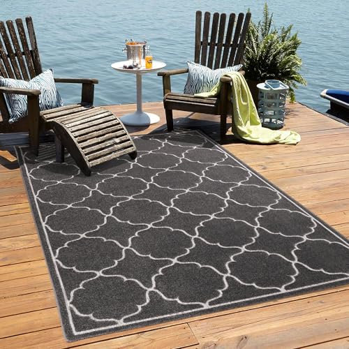 Muratap Outdoor Teppich Wetterfest - Berlin - Modern Teppich für Innen und Außen Garten Balkon Terrasse Küche Wohnzimmer Badezimmer - Große: 240x330 cm - Farbe: Grau