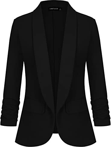 MINTLIMIT Womens Long Sleeve Blazer Open Front Jacket Suit Work Office Tops Shawl Lapel,Black,XL