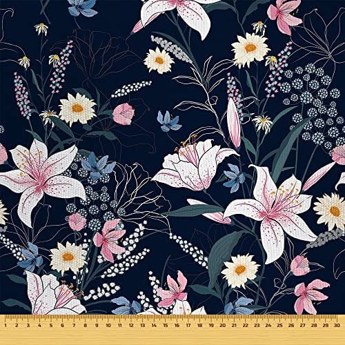 HEKO PANELS Stoff Oxford Wasserdichte Meterware CanvasPolyester Stoff Zum Nähen Nähstoffe Möbelstoffe Dekostoffe Handwerken Wasserabweisend Blickdicht Blumen Rosa Dunkelblau 100 x 155 cm