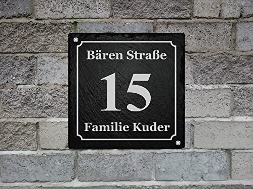 Hausnummer personalisiert aus Schiefer, Landhausstil, 17 x 17 cm oder 20 x 20 cm, Türschild individuell mit Nummer, mit Befestigung, Die Geschenke Manufaktur