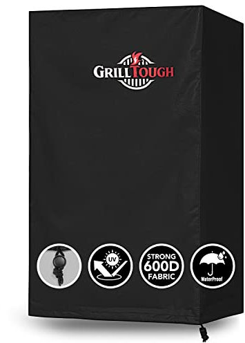 GrillTough Strapazierfähige Abdeckung für Smoker und Grillplatte im Außenbereich, 101,6 cm, wasserdicht, wetterfest, UV- und farbbeständig mit verstellbaren Gurten, für Flachgrills, Schwarz