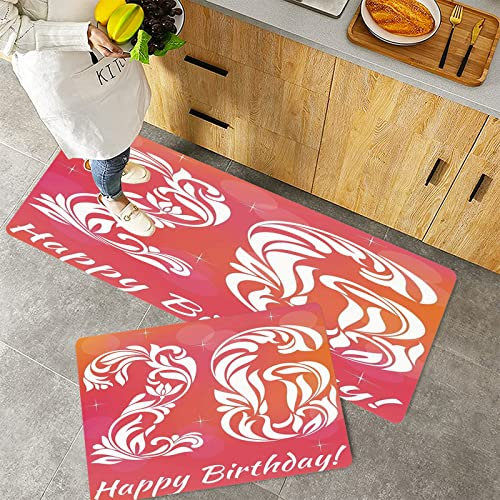 Küchenteppich Teppich Läufer Küchenläufer 2 Stück rutschfest,26. Geburtstag Dekorationen, einzigartige viktorianischen Stil Blatt vorgestellten Nummer , Waschbar für Flur Küche 40 x 100 cm+40 x 60 cm