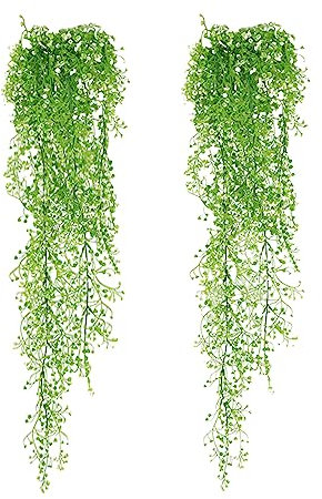 TUAKIMCE 2 Stück Kunstpflanzen,Hängend Hängepflanzen,Künstliche Hängepflanze Künstlich Efeugirlande für Schlafzimmer Küche Wohnzimmer Badezimmer Balkon Büro Fensterbank (White,112CM)