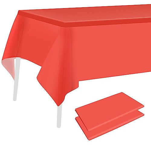 HXMJIED Lot de 2 nappes rectangulaires rouges - 137 x 274 cm - Faciles à nettoyer - Pour l'intérieur ou l'extérieur - Pour pique-nique, fête d'anniversaire