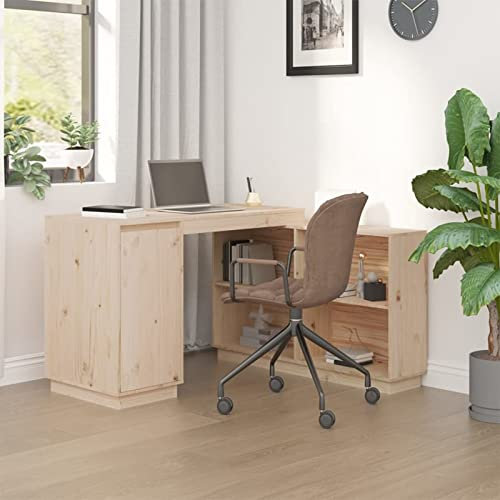 Homgoday Scrivania 110x50x75 cm in Legno Massello di Pino, Scrivania Ripiani, Scrivania per Computer, Scrivania Salvaspazio,Tavolo Ufficio, Tavolo Scrivania, Scrivania Gaming per Cameretta