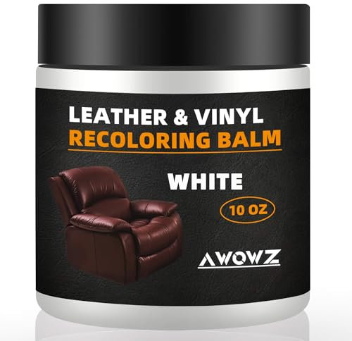 AWOWZ Leather Recoloring Balm - Scratch Repair & Color Restore Kit for Faded Leather, Couch & Car Seats - 10OZ Leather Restorer Balm for Furniture, Auto Interior, Vinyl, Accessories (White)