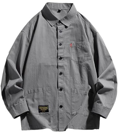 Casual Shirt Herren Frühling Einfarbig Longsleeve T-Shirt Herren Basic Mehrere Taschen T-Shirt Herren Knopfleiste Einfachheit Revers Shirt All-Match Herren 3XL Klein