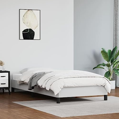 Hovothy Bettgestell Stoff 100x200 cm Bettrahmen Bett Moderne Stauraumbett Gepolsterter Plattformbettrahmen Einzelbett Jugendbett Weiß